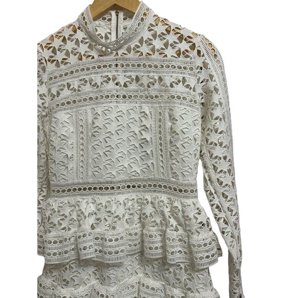 SELF PORTRAIT High Neck Star Lace Paneled Dress White size 8 - Picture 3 of 6